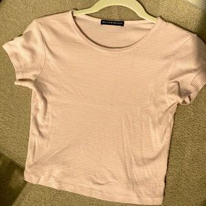 Brandy Melville pink and white striped baby tee